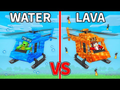 JJ's LAVA Helicopter vs Mikey's WATER Helicopter Elemental Build Battle in Minecraft - Maizen