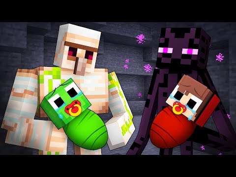 Baby Mikey & Baby JJ Were Kidnapped By Golem and Enderman in Minecraft (Maizen)