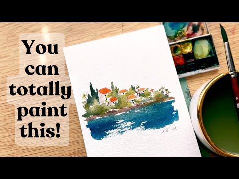 8 minute loose watercolor landscape- inspired by Croatia