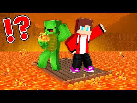 JJ And Mikey STUCK In The LAVA WORLD On RAFT In Minecraft - Maizen