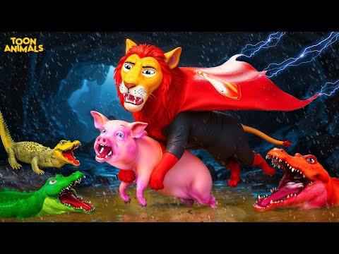 Superhero Lion's Brave Rescue: Saving the Pig from the Crocodiles' Den | Animals Rescue Adventures