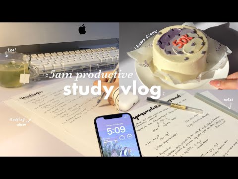 5am Study vlog 📝🍡 waking up early, studying, so many snacks and food + more 🍙