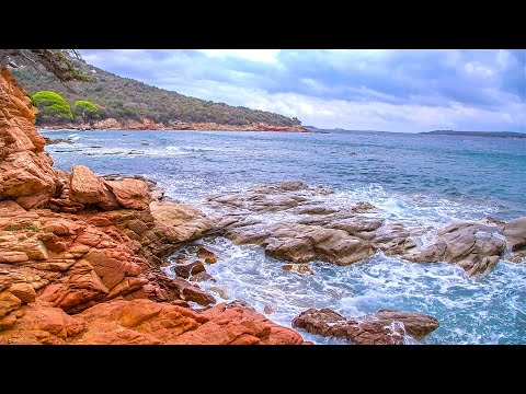 Rocky Shore With Relaxing Wave Sounds, Beautiful Natural Background For Your Home During Lockdown