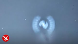 Blue and white spirals from Space X Falcon 9 rocket light up skies