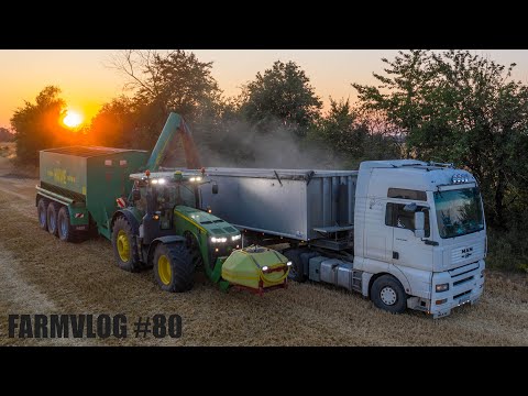 FARMVlog #80 - překládání od kombajnů  s  traktorem John Deere 8370R & HAWE ULW3000