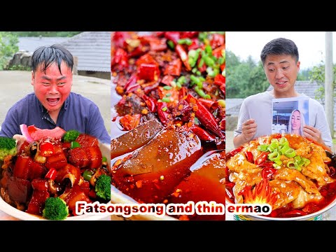 mukbang | Songsong Eating Challenge Spicy Hot Pot |  Bread crab | Chinese food | songsong and ermao