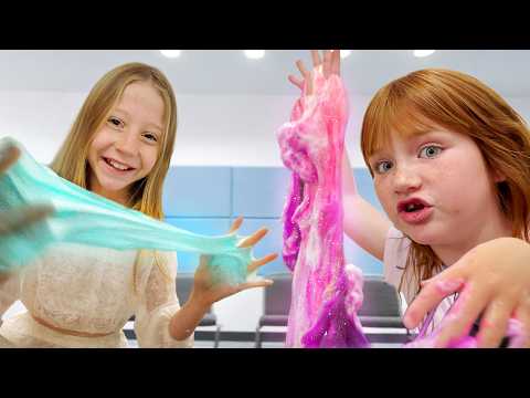 ADLEY and NASTYA make a SLiME SHOP!!  Rainbow Slimes to Surprise youtubers! Nikos crazy like nastyas