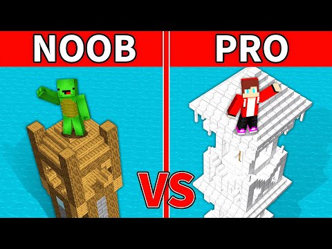 NOOB Vs PRO: Mikey Vs JJ WATER TOWER BUILDING BATTLE In Minecraft - Maizen