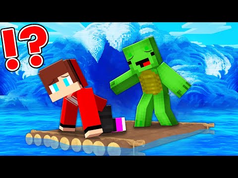 JJ And Mikey On RAFT Vs TSUNAMI In Minecraft - Maizen