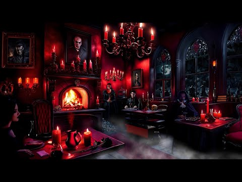 VAMPIRE BLOOD PARLOR-HALLOWEEN AMBIENCE-COZY FIREPLACE-THUNDER & RAIN-SPOOKY CEMETERY-GOTHIC ASMR