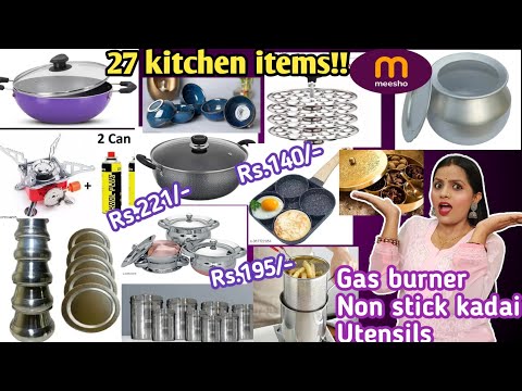 *Huge* Meesho Kitchen Haul/Steel utensils haul/non stick kadhai/Gas burner/Meesho finds