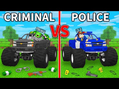 JJ's POLICE Truck vs MIkey's CRIMINAL Truck Build Battle in Minecraft - Maizen