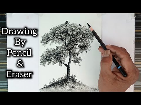 How to draw a tree by pencil/ real time drawing video.