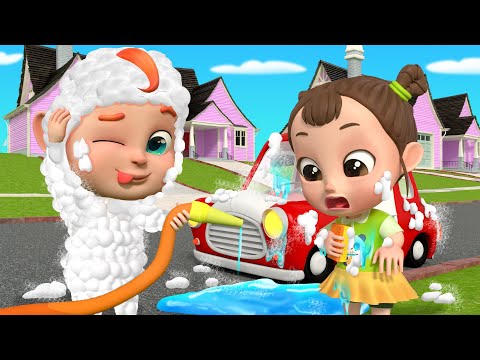 Car Wash Song | Let's Wash the Car + Wheels On The Bus | Rosoo Nursery Rhymes & Kids Songs