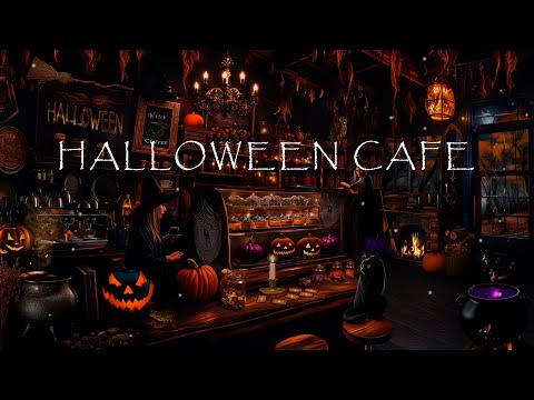 COZY HALLOWEEN WITCH HOLLOW CAFE AMBIENCE-CRACKLING FIRE-BUBBLING CAULDRON-WITCHES BREW-PUMPKINS