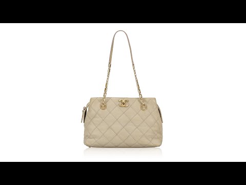 Chanel Calfskin Quilted Large Retro Chain Tote Beige