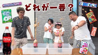 どれが一番噴き出す？たくさんコーラを噴出させろ！！メントスコーラ対決！！himawari-CH