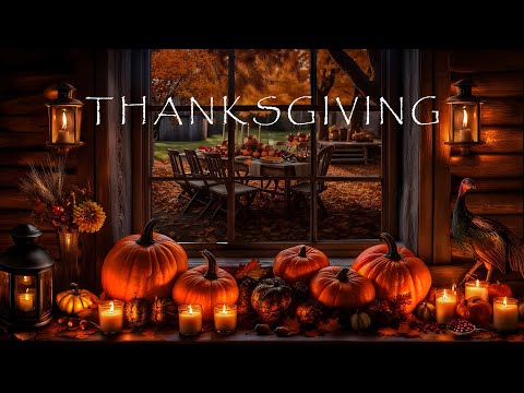 RUSTIC OUTDOOR THANKSGIVING DINNER AMBIENCE-COZY FARMHOUSE WINDOW-FALLING LEAVES-HARVEST FALL FEAST