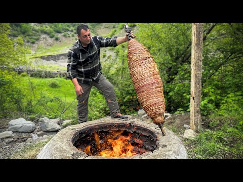 A Huge Turkish Kokorec Fried In A Tandoor! Incredibly Crunchy Taste