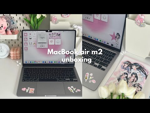 MacBook Air m2 unboxing 💻 setup, aesthetic customizing and decorating (asmr)