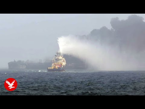 Live: Aerial footage after oil tanker and cargo ship collide in North Sea