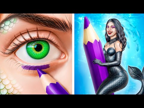 From Nerd to Beauty Dark Mermaid / Vampire Extreme Makeover with Gadgets from Tik Tok