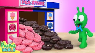 Pea Pea Explore Black Pink Oreo Vending Machine 🍩 Cartoon For Kids 💖 Pea Pea World