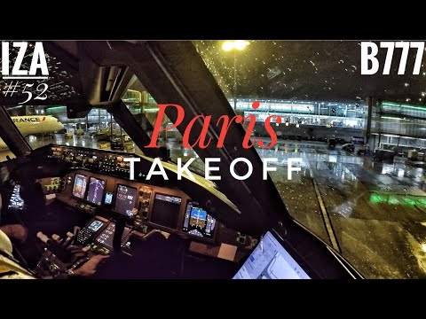 B777 TAXI & TAKEOFF Paris CDG | Cockpit View | ATC & Crew Communications