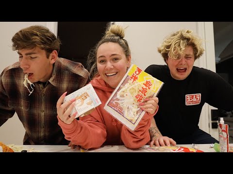 Trying strange snacks with my friends!