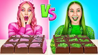 NEW 123GO! Eating One Color Food! Pink Vs Green ASMR Challenge