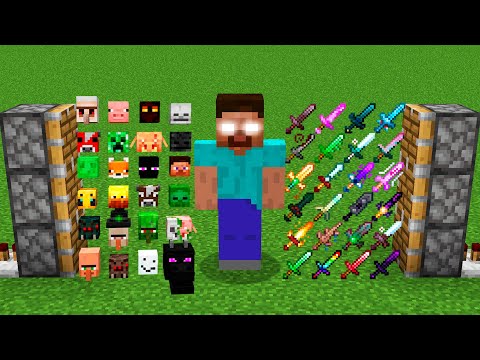 HEROBRINE + all mobs heads and all mobs minecraft in buckets combined