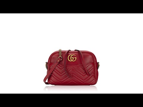 Gucci Calfskin Matelasse GG Marmont Medium Chain Shoulder Bag Hibiscus Red