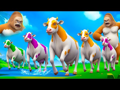 5 Color Cows Fight Giant Gorilla to Save the Farm Animals | Epic Rescue Mission Diorama