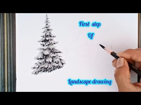 The first part of landscape scenery is drawn with pencil in this video.