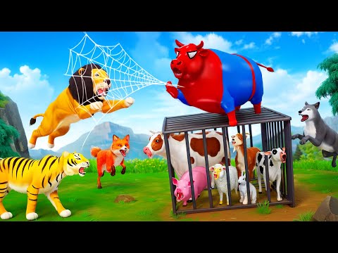 Super Spider Cow's Epic Rescue: Saving Farm Animals from Wild Animal Attack | Super Cow Videos