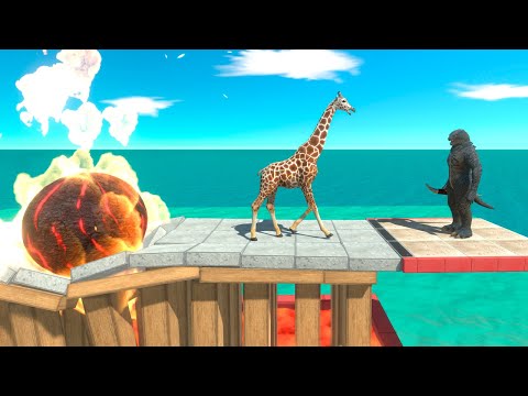 Escape from Fireball on Collapsing Bridge - Animal Revolt Battle Simulator