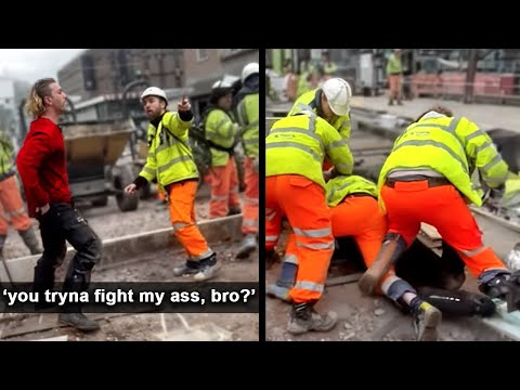 Fake "Tough Guy" Tries To Take On A Group Of Construction Workers Gets HUMBLED...