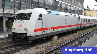 Augsburg Hbf: BR101  101 013 im IC InterCity Design bei der Ein- und Ausfahrt in Augsburg