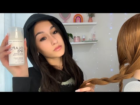 ASMR| Tired bestie plays and does your hair in CLASS?!  😴