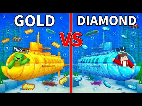 JJ's DIAMOND Submarine vs Mikey's GOLD Submarine Build Battle in Minecraft - Maizen