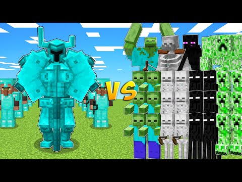 DIAMOND ARMY vs ZOMBIES, SKELETONS, ENDERMEN & CREEPERS