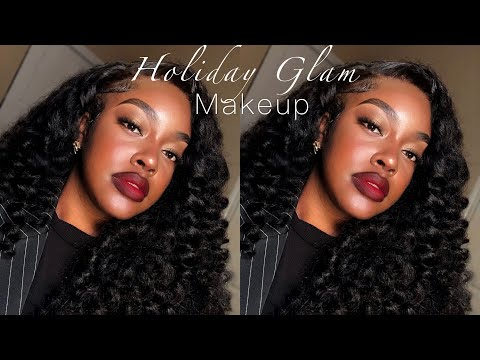 Holiday Glam Hair & Makeup | The REALISTIC HD LACE Raw Burmese Curly Wig Ft.ELFINHAIR