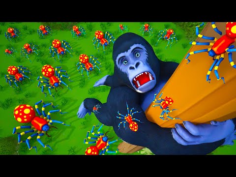 Killer Spiders Attacks Farm Animals - Epic Animals Rescue Adventure | Gorilla Cow Dog Chicken Sheep