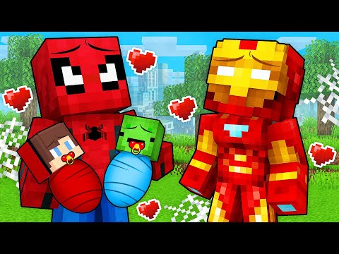 JJ and Mikey Adopted By SPIDER MAN and IRON MAN Family in Minecraft - Maizen