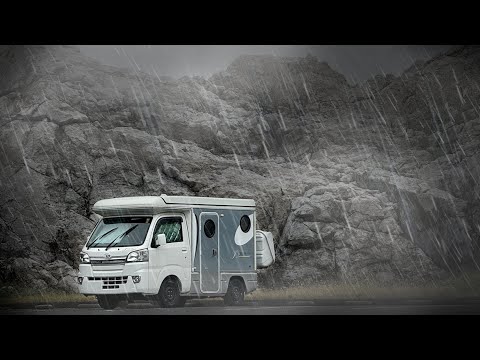 [Car camping in the pounding rain] Aegean Sea in Japan | Small truck camper Indy 727[SUB]