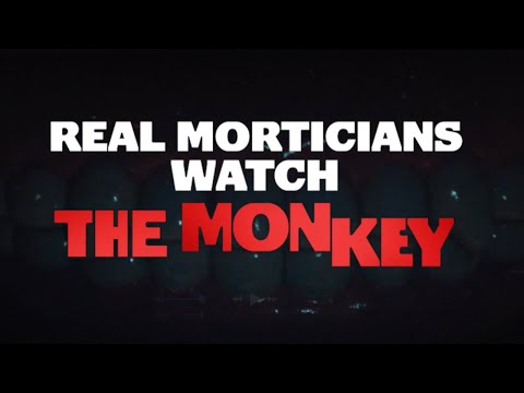 Osgood Perkins and Theo James Watch The Monkey with Real Morticians