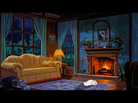 1940's stormy night with oldies playing in another room | relaxing oldies music for sleep