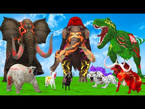 10 Mammoth Elephant Cow Gorilla vs 5 Giant Tiger Dinosaur vs Zombie Panther Saved By Woolly Mammoth