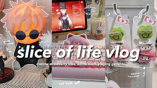 slice of life (anime) Vlog 🍓🍵 summer days, organizing manga shelf, playing genshin, matcha latte