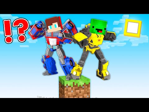 TRANSFORMERS JJ And Mikey On ONE BLOCK SURVIVAL In Minecraft - Maizen